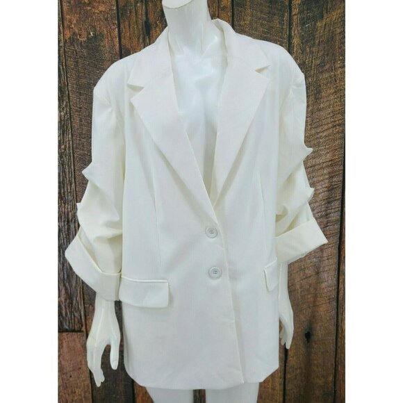 New Danielle Bernstein White Blazer Womens XL Cloud Ruched Sleeves Jacket - Picture 1 of 9